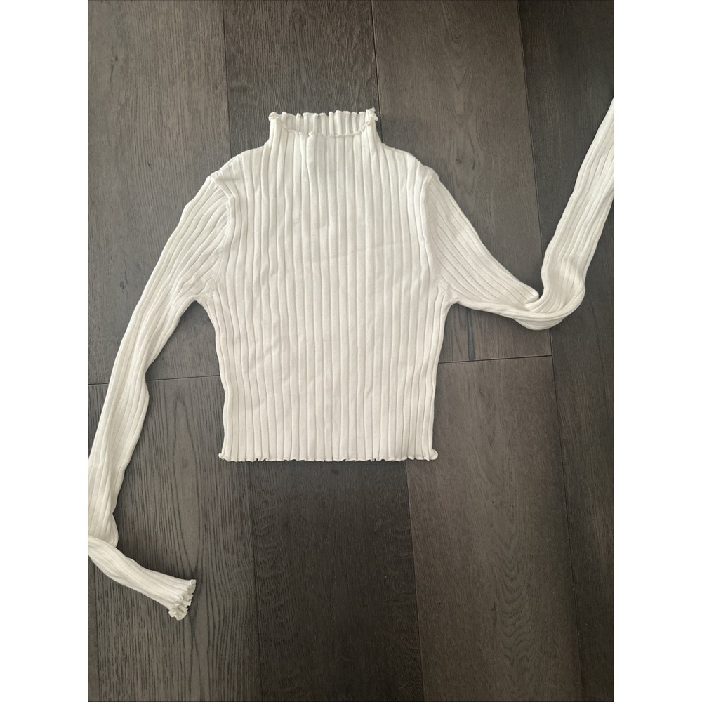 Princess Polly Grand Gestures Ribbed Mock Neck Sweater Crop Top Ivory Size S/M